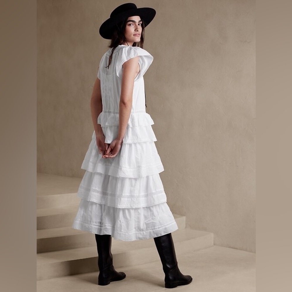 Banana Republic White Tiered Midi Dress
